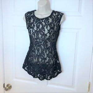 Studio Y Black Lace Tank w/Keyhole Button Closure S